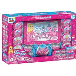 Toy Chef Tea time princess‎ metal tea set in pink and blue 14 Pieces NEW